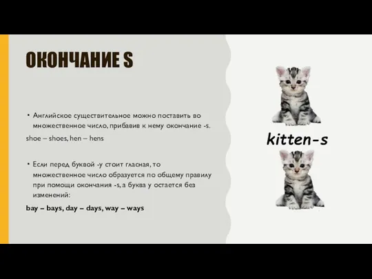 ОКОНЧАНИЕ S Английское существительное можно поставить во множественное число, прибавив