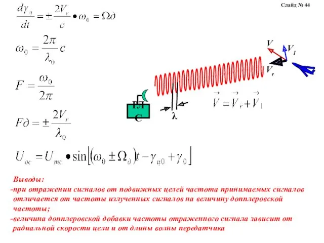 Выводы: при отражении сигналов от подвижных целей частота принимаемых сигналов