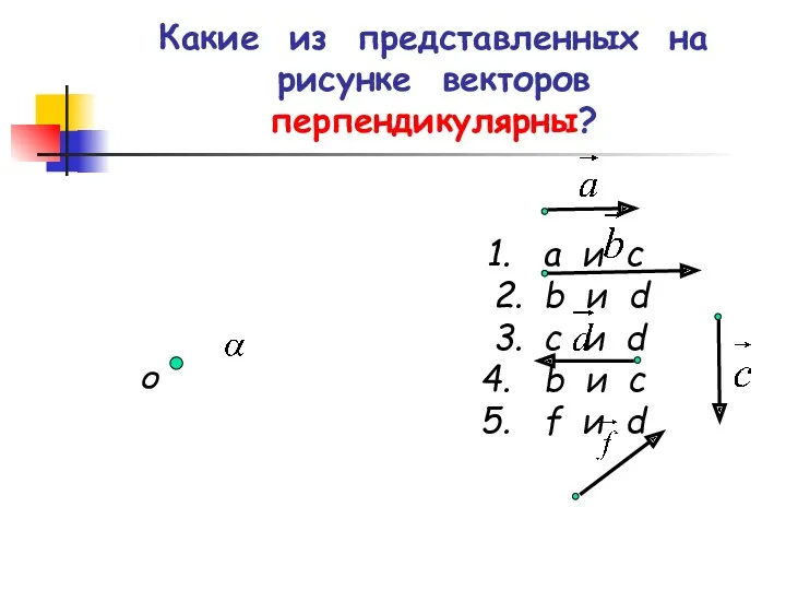 Какие из представленных на рисунке векторов перпендикулярны? О а и