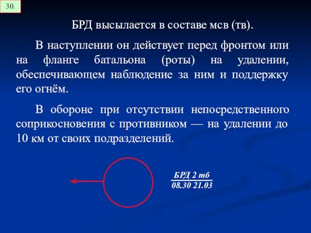 БРД высылается в составе мсв (тв). В наступлении он действует