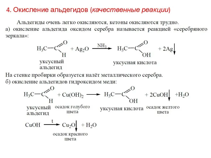 4. Окисление альдегидов (качественные реакции)