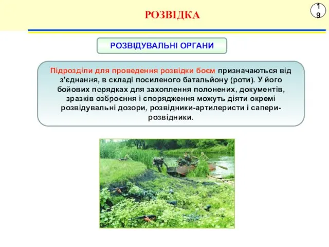 19 РОЗВІДКА Підрозділи для проведення розвідки боєм призначаються від з'єднання,