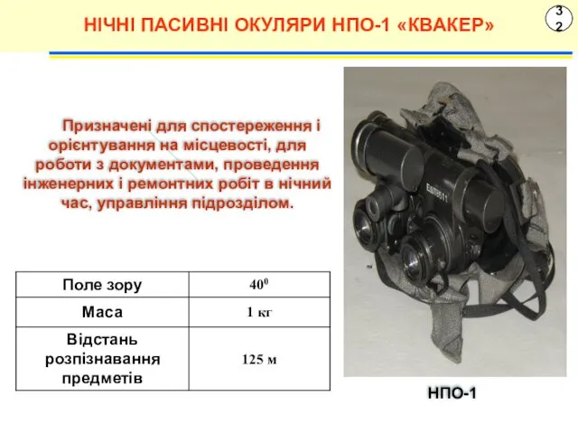 32 Призначені для спостереження і орієнтування на місцевості, для роботи