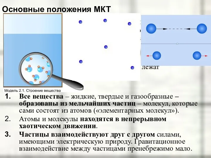 Основные положения МКТ Молекулярно-кинетической теорией называют учение о строении и