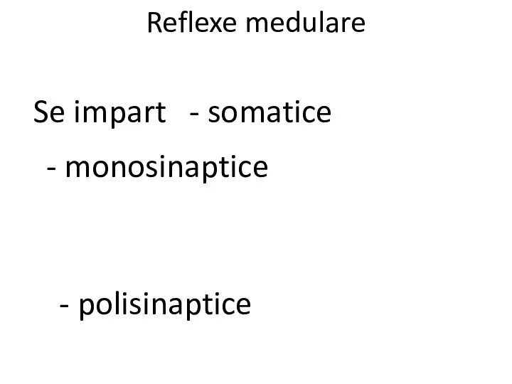 Reflexe medulare Se impart - somatice - monosinaptice - polisinaptice - vegetative - simpatice - parasimpatice
