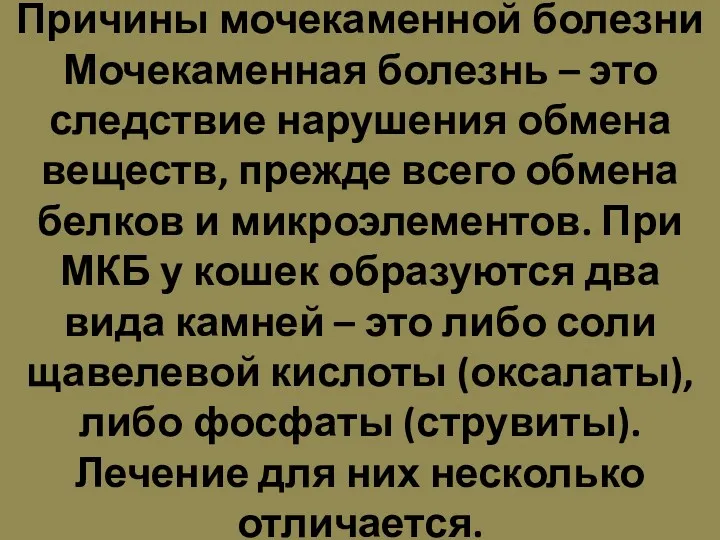 Причины мочекаменной болезни Мочекаменная болезнь – это следствие нарушения обмена