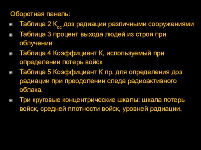 Оборотная панель: Таблица 2 Кос доз радиации различными сооружениями Таблица