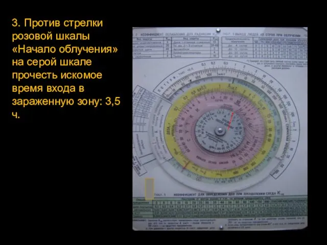 3. Против стрелки розовой шкалы «Начало облучения» на серой шкале