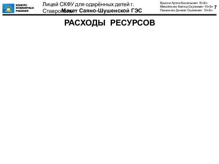 РАСХОДЫ РЕСУРСОВ КОНКУРС ИНЖЕНЕРНЫХ РЕШЕНИЙ КОНКУРС ИНЖЕНЕРНЫХ РЕШЕНИЙ Крылов Артем