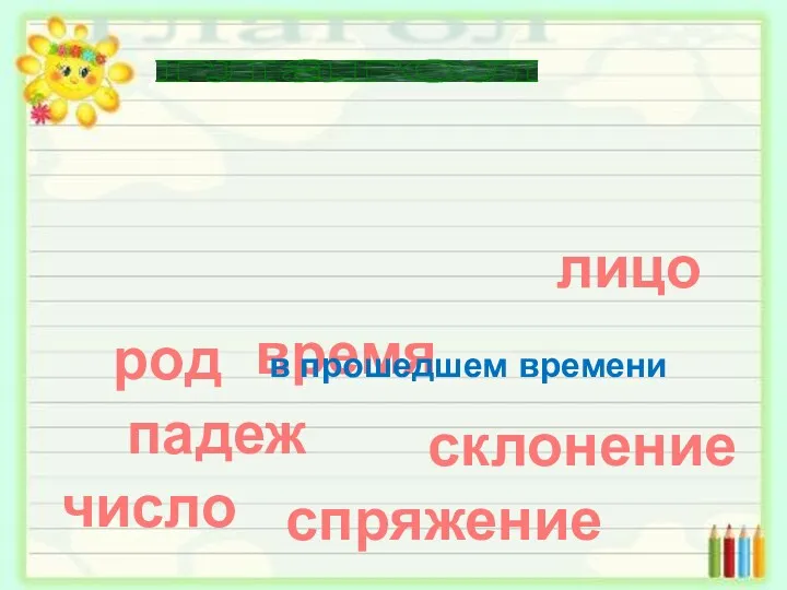 глагол падеж род число склонение спряжение время лицо в прошедшем времени