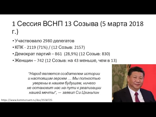 1 Сессия ВСНП 13 Созыва (5 марта 2018 г.) Участвовало