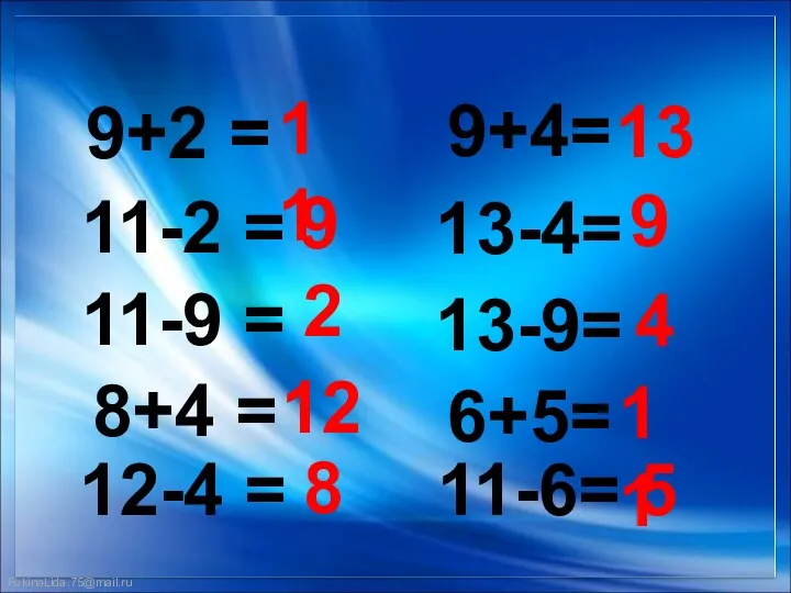 2 11 13 5 9+2 = 11-2 = 11-9 =