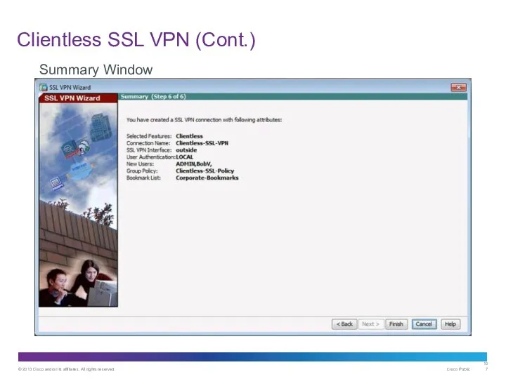 Clientless SSL VPN (Cont.) Summary Window