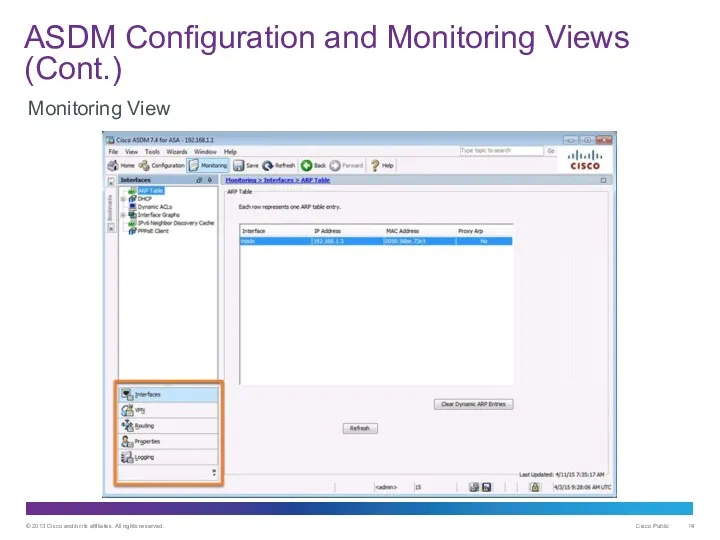 ASDM Configuration and Monitoring Views (Cont.) Monitoring View