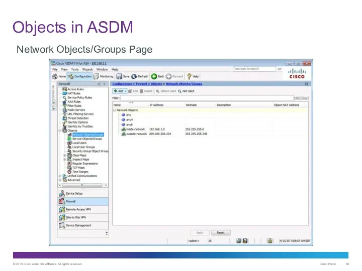 Objects in ASDM Network Objects/Groups Page