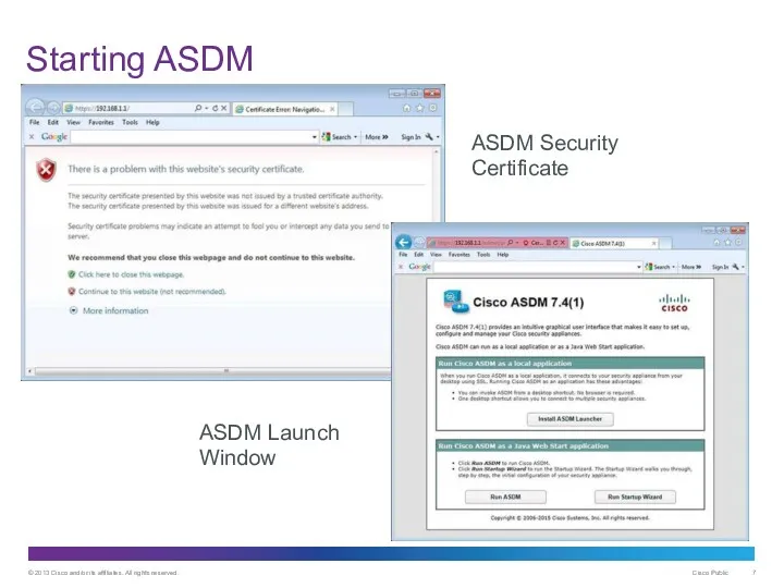 Starting ASDM ASDM Security Certificate ASDM Launch Window