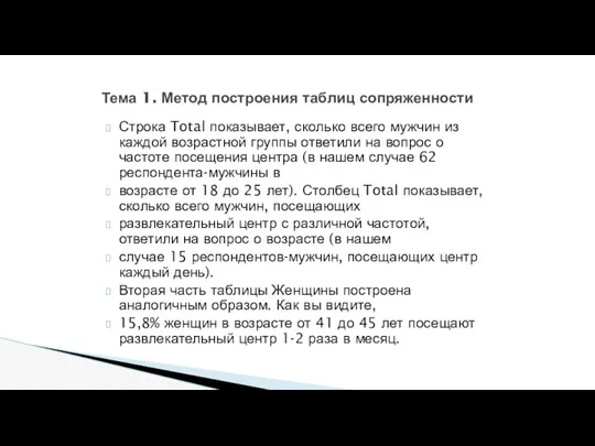 Тема 1. Метод построения таблиц сопряженности Строка Total показывает, сколько