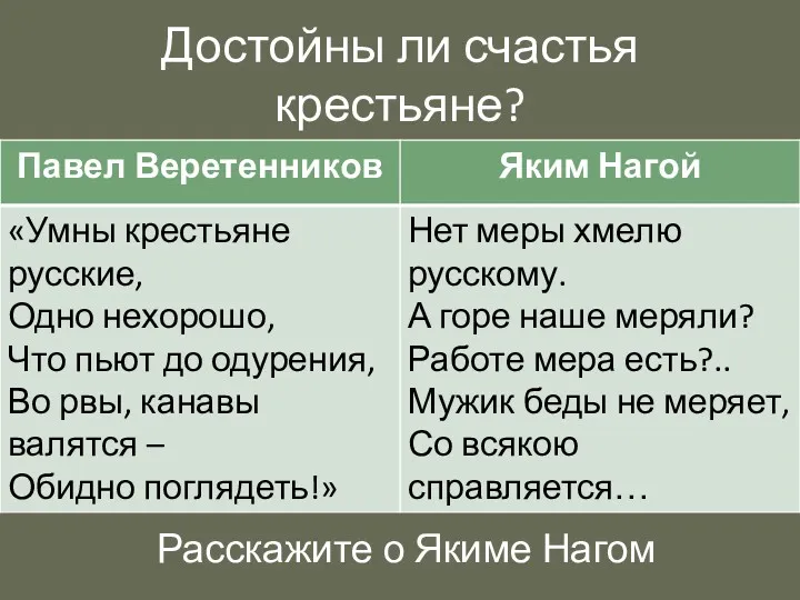 Достойны ли счастья крестьяне? Расскажите о Якиме Нагом