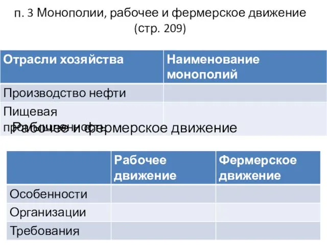 п. 3 Монополии, рабочее и фермерское движение (стр. 209) Рабочее и фермерское движение