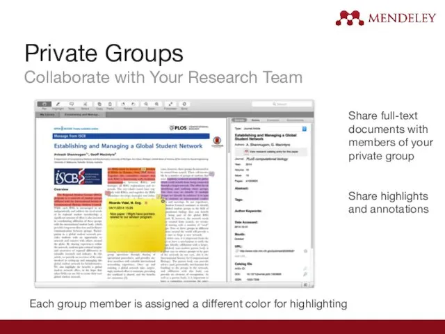 Private Groups Collaborate with Your Research Team Share full-text documents with members of