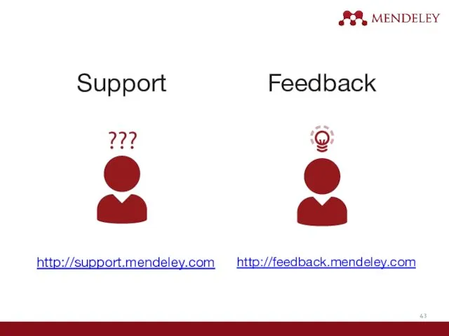 Support Feedback http://support.mendeley.com http://feedback.mendeley.com