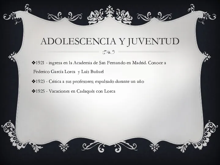 ADOLESCENCIA Y JUVENTUD 1921 - ingresa en la Academia de