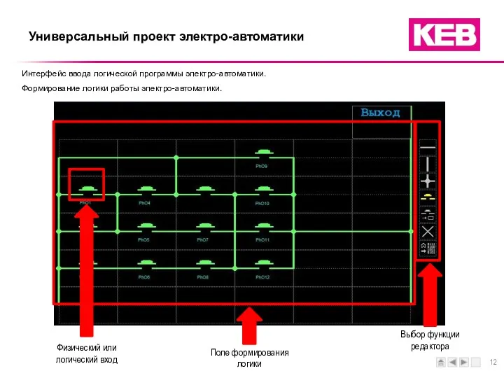 Универсальный проект электро-автоматики Поле формирования логики Выбор функции редактора Физический