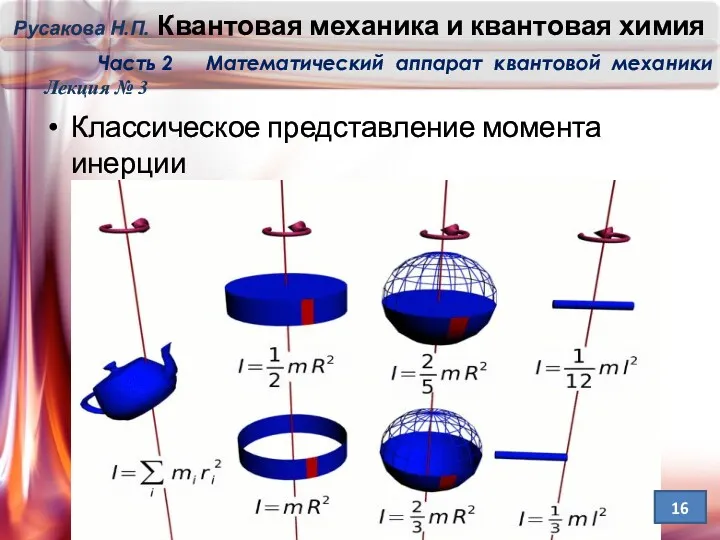 Классическое представление момента инерции Лекция № 3 16