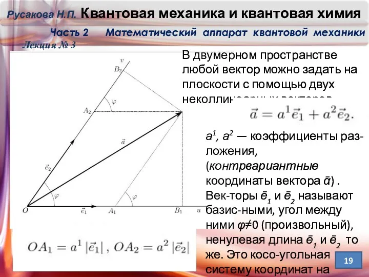 Лекция № 3 В двумерном пространстве любой вектор можно задать на плоскости с