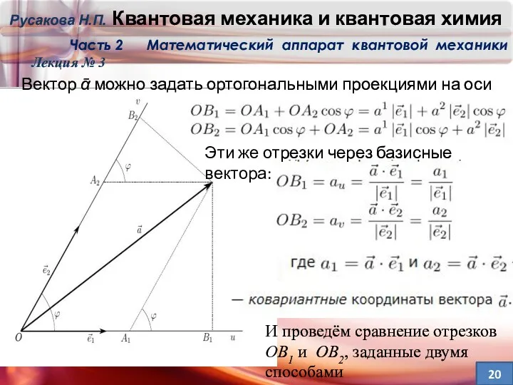 Лекция № 3 Вектор ᾱ можно задать ортогональными проекциями на