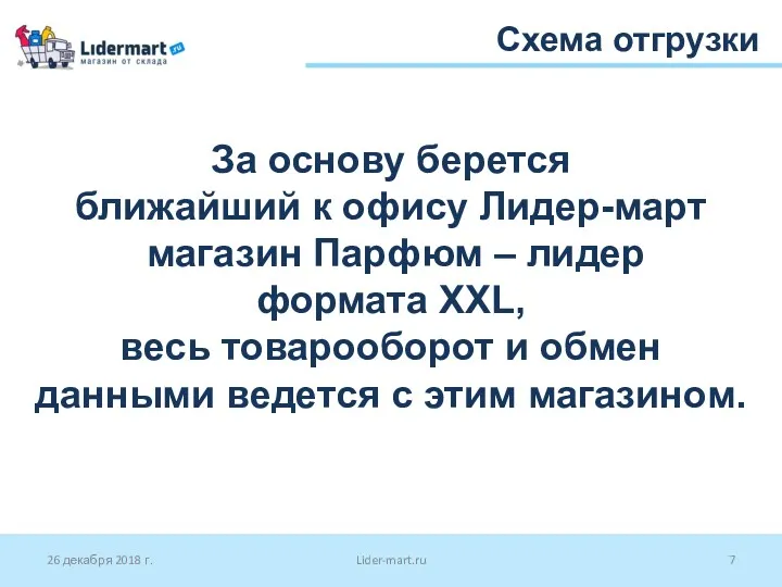 26 декабря 2018 г. Lider-mart.ru Схема отгрузки За основу берется