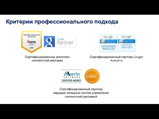 Сертифицированное агентство контекстной рекламы Сертифицированный партнер Google Analytics Критерии профессионального