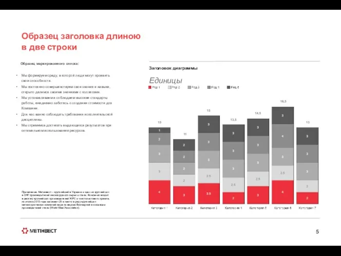 Образец заголовка длиною в две строки Образец маркированного списка: Мы