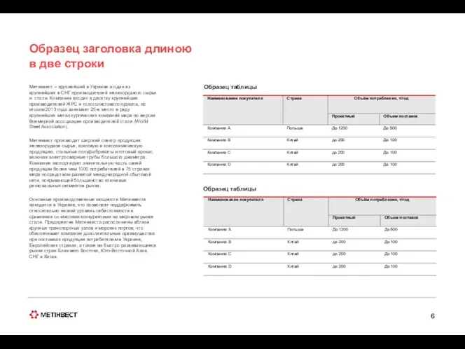 Образец заголовка длиною в две строки Метинвест – крупнейший в