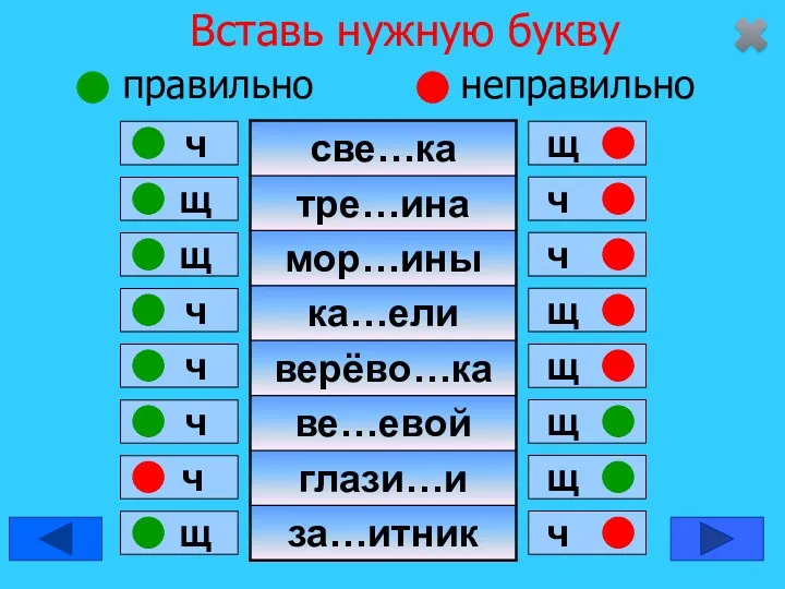 Вставь нужную букву правильно неправильно щ ч щ ч ч