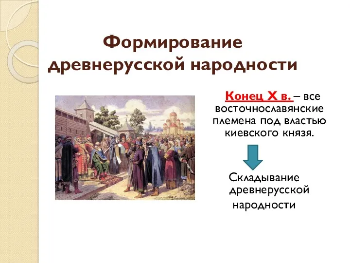 Формирование древнерусской народности Конец X в. – все восточнославянские племена