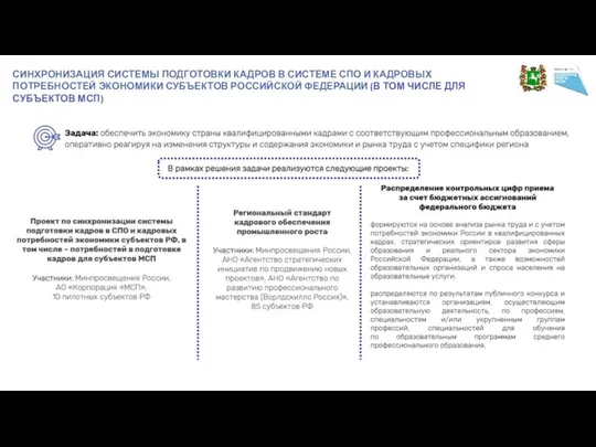 СИНХРОНИЗАЦИЯ СИСТЕМЫ ПОДГОТОВКИ КАДРОВ В СИСТЕМЕ СПО И КАДРОВЫХ ПОТРЕБНОСТЕЙ ЭКОНОМИКИ СУБЪЕКТОВ РОССИЙСКОЙ