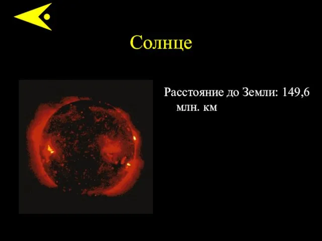 Солнце Расстояние до Земли: 149,6 млн. км