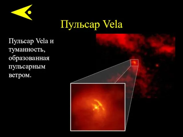 Пульсар Vela Пульсар Vela и туманность, образованная пульсарным ветром.