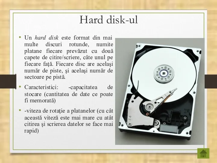 Hard disk-ul Un hard disk este format din mai multe discuri rotunde, numite