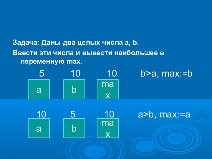 Задача: Даны два целых числа a, b. Ввести эти числа