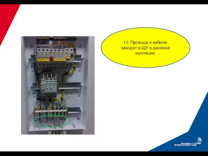 F2. Провода и кабели заходят в ЩУ в двойной изоляции.