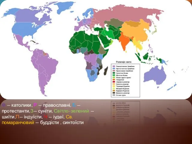 Ф — католики, Р — православні, Б — протестанти,З— суніти,