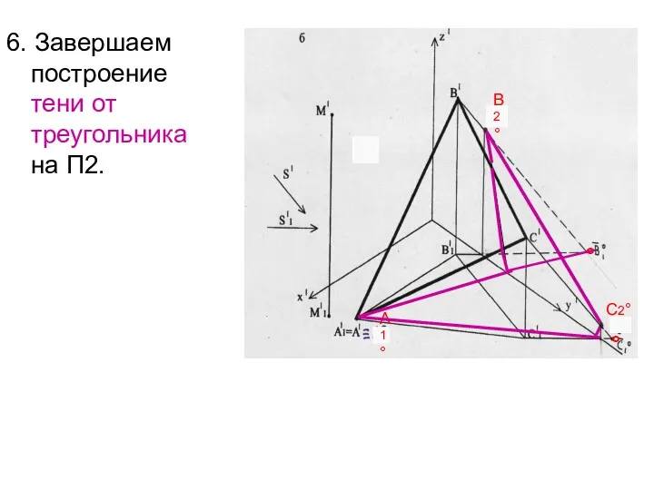 6. Завершаем построение тени от треугольника на П2. ° ° В2° С2° А1°