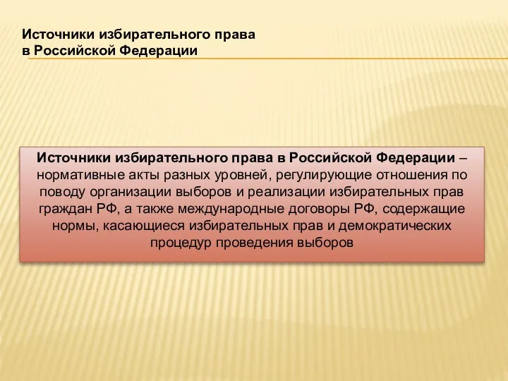 Источники избирательного права в Российской Федерации Источники избирательного права в