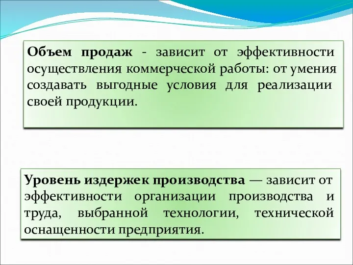 Уровень издержек производства — зависит от эффективности организации производства и