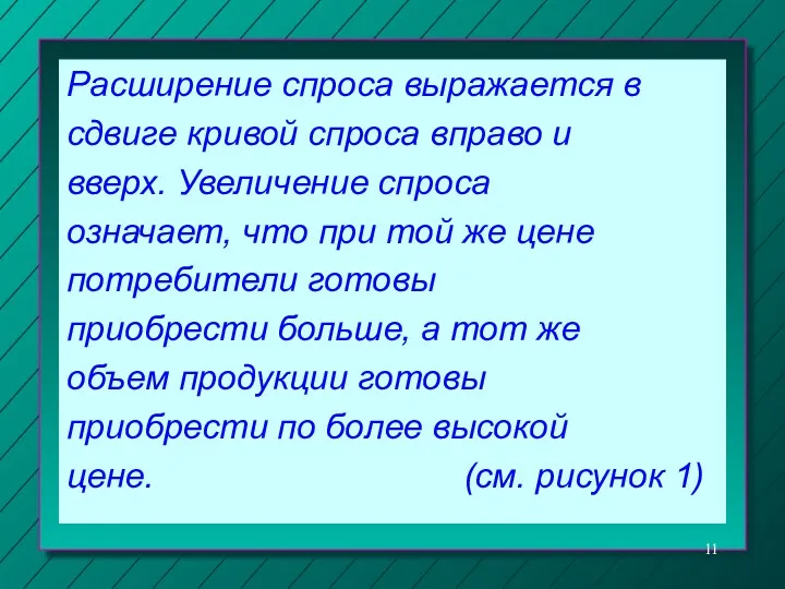 Расширение спроса выражается в сдвиге кривой спроса вправо и вверх.