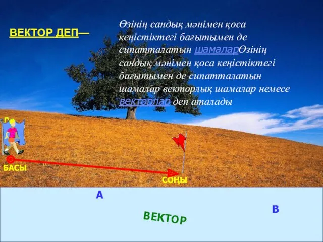 БАСЫ СОҢЫ А В ВЕКТОР ВЕКТОР ДЕП— Өзінің сандық мәнімен қоса кеңістіктегі бағытымен