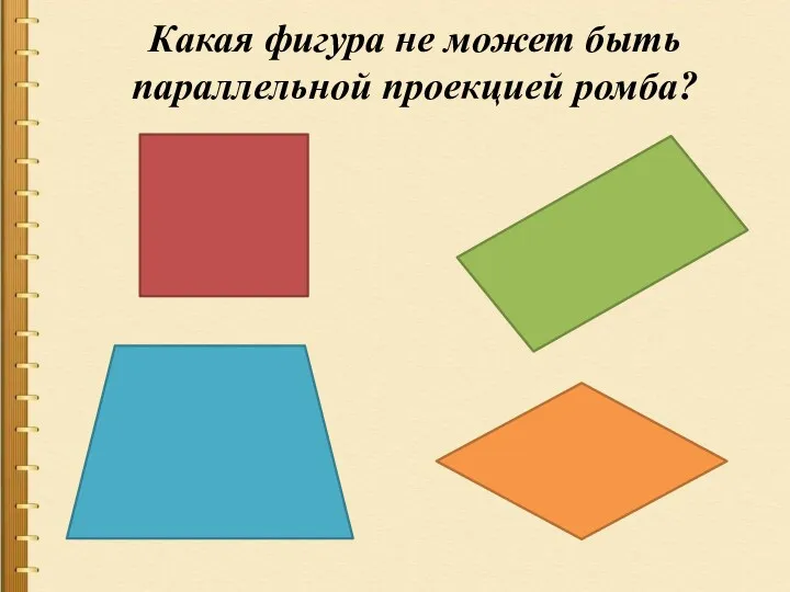 Какая фигура не может быть параллельной проекцией ромба?