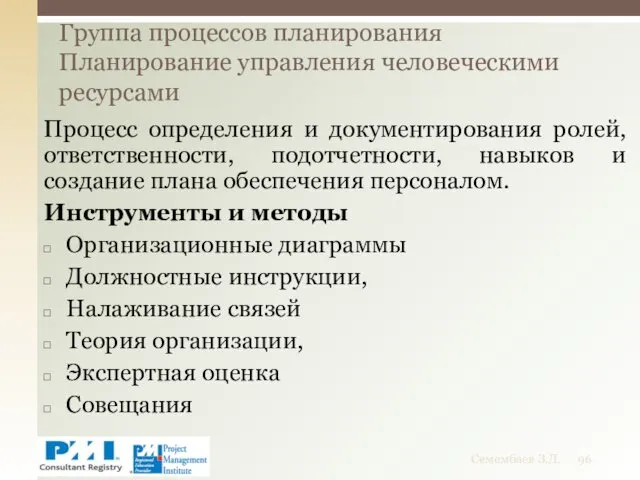 Процесс определения и документирования ролей, ответственности, подотчетности, навыков и создание